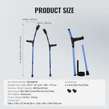 Load image into Gallery viewer, VEVOR Forearm Crutches for Adults, 11-Level Height Adjustable Walking Crutches with 4-Level Upper Cuff, 1 Pair (350LBS)