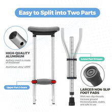 Load image into Gallery viewer, Geiserailie 1 Pair Aluminum Underarm Crutches Lightweight Crutches with Height Adjustment up to 300 Lbs