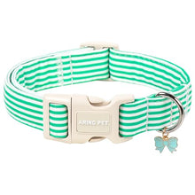 Load image into Gallery viewer, ARING PET Stripe Dog Collar, Cute Spring Summer Teal Stripe Pet Collars with Bow Charm for Puppy Small Medium Large Boy Girl Dogs, for Daily Outdoor Walking Beach Stroll-M