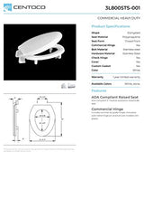 Load image into Gallery viewer, Centoco 3 inch Raised Toilet Seat for Seniors, Elongated, Closed Front with Cover, Plastic, Made in the USA, 3L800STS-001, White
