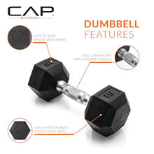 Load image into Gallery viewer, CAP Barbell 210 lb Rubber Coated Hex Dumbbell Set with Vertical Rack