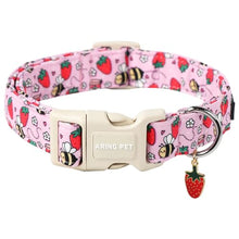 Load image into Gallery viewer, ARING PET Summer Dog Collar-Cute Pink Dog Collar for Small Dogs, Adjustable Strawberry Bees Print Pet Collars Puppy Collar for Small Medium Large Dogs