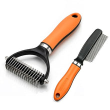Load image into Gallery viewer, Dog Brush and Cat Deshedding Rake, Pet Grooming Tool for Shedding with Rounded Stainless Steel Teeth, Comfortable Grip for Long or Thick Coats (Orange with Comb)