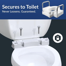 Load image into Gallery viewer, Bemis Rise 4.5" Raised Toilet Seat with Support Handles, Hinges Never Loosen, Fits Round and Elongated