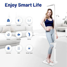 Load image into Gallery viewer, Professional Digital Physicians Scale 440Lbs, Multifunction Physician Medical Body Weight Scale, Ultrasonic Height and Weight Scale for Fat, Water, Muscle, Bone, Calories, BMI, LCD Display