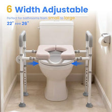 Load image into Gallery viewer, Male-Friendly Raised Toilet Seat with Handles, Adjustable Width Toilet Seat Riser for Seniors