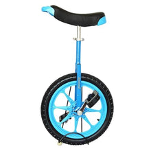 Load image into Gallery viewer, Single Wheel Unicycles 16-inch Kids Wheel Unicycle with Comfortable Saddle Seat & Rubber Mountain Tire (Blue)