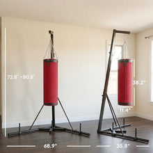 Load image into Gallery viewer, Soozier Punching Bag with Stand for Adults, 72.8"-90.9" Height Adjustable Freestanding Boxing Stand with Canvas Sandbag, Stable Triangular Base and 1" Weight Plate Storage for Home Gym MMA, Red