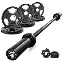 Load image into Gallery viewer, RitFit Barbell Weight Set - 4/6FT Olympic Barbell with Weight Plates (55-115LB Total) - Hip Thrusts 4FT Black Bar with 55LB Plates
