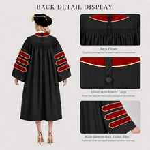 Load image into Gallery viewer, Red Doctoral Graduation Gown Set with Tam and Hood, PhD Cap and Gown Academic Regalia
