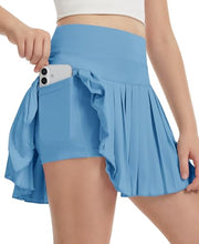 Load image into Gallery viewer, DOCUMO Pleated Skirts for Girls with Pocket Shorts Girls Athletic Golf Tennis Skorts Hight Waisted Skirts for Running Casual (Light Blue, Small)
