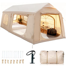 Load image into Gallery viewer, 8-10 Inflatable Tents for Camping, Blow Up Tent with Hand Pump, Easy Setup Air Glamping Tents for Camping 4 Season Hot Tent with Stove Jack, Waterproof 2 Room Large Camping Tent Adult