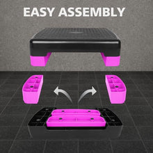 Load image into Gallery viewer, MIIUDGIG 18'' Adjustable Aerobic Step Platform, Adjustable Fitness 4-6in Exercise Stepper Workout with 2 Risers, Aerobics Stepper Workout Stepper for Home Gym Cardio Strength & Training (Purple)