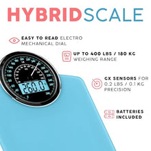 Load image into Gallery viewer, Adamson Hybrid 2-in-1 Analog & Digital Weighing Scale for Body Weight up to 400lbs - Thick Tempered Glass - Extra Large Display - Easy to Read Digital Bathroom Scale - New - Light Blue