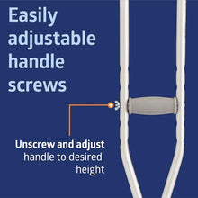 Load image into Gallery viewer, Medline Aluminum Crutches for Kids, Adults & Seniors, Walking Aid, 300 LB Weight Capacity,1 Pair, Fitting 5'2" - 5'10"