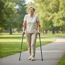 Load image into Gallery viewer, PEPE Mobility Folding Crutches for Adults (x2 Units), Open Cuff, Adjustable Height, Black