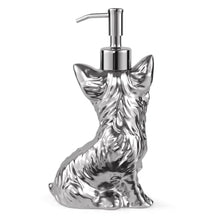 Load image into Gallery viewer, NEWHENGS Yorkshire Terrier Shaped Soap/Lotion/Hand Sanitizer Dog Lover Stainless Steel Pump Dispenser for Dog Gifts, Refillable for Kitchen and Bathroom(Silver)
