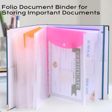 Load image into Gallery viewer, XKDOUS Important Document Organizer with 9 Pockets, Aesthetic Folio Folders 3-Ring Accordion Storage Binders Linen Expanding File Folder for Papers, Documents and Files