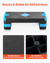 Load image into Gallery viewer, VEVOR Aerobic Exercise Step Platform, 28-Inch Workout Aerobic Stepper, Height Adjustable Fitness Training Step Deck Trainer with 4 Risers, Non-Slip Surface Bench for Home Gym Cardio Strength, Blue
