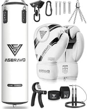 Load image into Gallery viewer, ASBRAVO Punching Bag for Adults, 4ft PU Heavy Boxing Bag Set 12OZ Gloves for MMA Muay Thai Kickboxing Training Home Gym, Martial Art (Unfilled)-White
