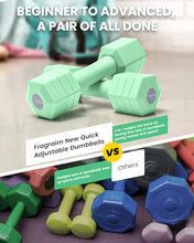 Load image into Gallery viewer, Adjustable Dumbbells Set, 4 in 1 Hand Weights Set for Women Men 10 LB Dumbbell Pair Each 2lbs 3lbs 4lbs 5lbs Weights Dumbbells Set with TPU Soft Rubber Handle for Home Gym Exercise Fitness -Green