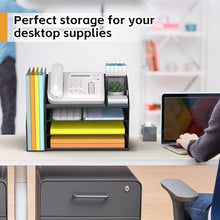 Load image into Gallery viewer, DocNest 4 Tier Paper Letter Tray File Organizer, Mesh Desk File with Handle, Workspace Desk Organizers with Pen Holder, Office Organization Storage Accessories - Black