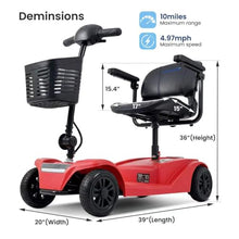 Load image into Gallery viewer, WayCare 15-25 Miles Long Range Mobility Scooter,Weight Capacity 300 LBS+ Powered Mobility Scooters for Seniors, Compact Duty Mobile for Travel with LED Headlight and Detachable Basket(Red)