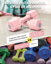 Load image into Gallery viewer, Adjustable Dumbbells Set, 4 in 1 Hand Weights Set for Women Men 10 LB Dumbbell Pair Each 2lbs 3lbs 4lbs 5lbs Weights Dumbbells Set with TPU Soft Rubber Handle for Home Gym Exercise Fitness - Pink