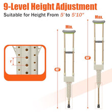 Load image into Gallery viewer, Aluminum Crutches for Adults, Pair of Height Adjustable Crutch (Fits 5'0" - 5'10"), Universal & Lightweight Crutches