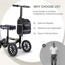 Load image into Gallery viewer, BlessReach Knee Scooter Walker for Adults Foot Injuries Ankle Surgery, Knee Scooters for Adult, Foldable Steerable with Dual Handbrake, Height Adjustable Handle & Knee Pad, 300 lbs Capacity,Black