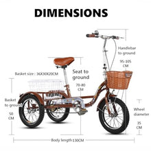 Load image into Gallery viewer, 14IN Adult Tricycle Bike for Seniors, Three Wheel Beach Cruiser Bike, Foldable Handlebar Cargo Tricycle, Black