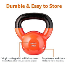 Load image into Gallery viewer, Amazon Basics Vinyl Coated Cast Iron Kettlebell for Strength Training, 20 Pounds, Textured Wide Handle, Orange