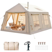 Load image into Gallery viewer, 8-10 Person Large Inflatable Tents for Camping, Blow Up Tent House 2 Rooms, 4 Season Hot Tent with Stove Jack & AC Ports, Glamping Camping Tents for Outdoors, Easy Setup with Air Pump