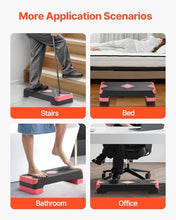 Load image into Gallery viewer, VEVOR Aerobic Exercise Step Platform, 28-Inch Workout Aerobic Stepper, Height Adjustable Fitness Training Step Deck Trainer with 4 Risers, Non-Slip Surface Bench for Home Gym Cardio Strength, Red