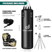 Load image into Gallery viewer, Odoland Punching Bag Set for Adults, 4FT PU Heavy Boxing Bag with 12OZ Boxing Gloves, Hand Wraps, Hanging Chains for MMA Karate Kickboxing Martial Art Home Gym Trainging - Unfilled