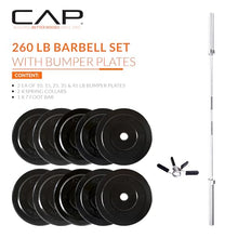 Load image into Gallery viewer, CAP Barbell 260 lb Elite Olympic Weight Set with 7ft Chrome Barbell & Black Bumper Plates