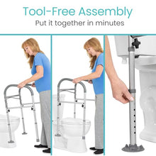 Load image into Gallery viewer, Vive Toilet Safety Rail - Medical Chair for Handicapped & Seniors - Folding Bathroom Frame w/Handles, Arms for Elderly, Disabled - Standalone Grab Bar - Seat Assistance Support Stand Up Assist