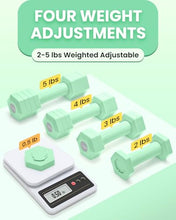 Load image into Gallery viewer, Adjustable Dumbbells Set, 4 in 1 Hand Weights Set for Women Men 10 LB Dumbbell Pair Each 2lbs 3lbs 4lbs 5lbs Weights Dumbbells Set with TPU Soft Rubber Handle for Home Gym Exercise Fitness -Green