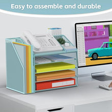 Load image into Gallery viewer, DocNest 5 Tier Paper Letter Tray File Organizer, Mesh Desk File with Handle, Workspace Desk Organizers with Pen Holder, Office Organization Storage Accessories - Blue