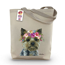 Load image into Gallery viewer, Yorkie Tote Bag - Gifts for Mom - Yorkie Lover Gift - Flower Crown yorkie Totes -Handmade Totes - Yorkie Canvas Totes - Cute Yorkshire Terrier Reusable Shopping Bag - Grocery Bag - Handbag - Beach Bag