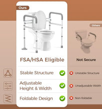 Load image into Gallery viewer, Soundfuse Toilet Safety Rails for Seniors, Adjustable Toilet Handles for Elderly and Disabled, Foldable Handicap Toilet Safety Frame Fit Any Toilets (350 LB)