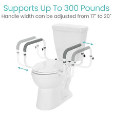 Load image into Gallery viewer, Vive Toilet Safety Rail - Adjustable Grab Bar - Compact Support Frame with Handrail for Bathroom Toilet Seat - Easy Installation for Handicap Senior Bariatrics, Elderly Balance - Padded Hand Armrest