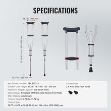 Load image into Gallery viewer, VEVOR Underarm Crutches, 13-Level Height Adjustable Underarm Walking Crutches, 1 Pair 300LBS