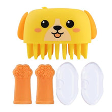 Load image into Gallery viewer, 3PCS Pet Grooming Kit – Dog Bath Brush with Soap Dispenser & 2 Finger Toothbrushes | Silicone Dog Shampoo Brush for Small Medium Large Dogs, Soft Deshedding Massage Brush for Puppy & Cats