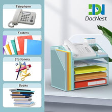 Load image into Gallery viewer, DocNest 5 Tier Paper Letter Tray File Organizer, Mesh Desk File with Handle, Workspace Desk Organizers with Pen Holder, Office Organization Storage Accessories - Blue