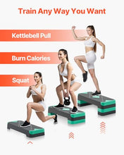 Load image into Gallery viewer, VEVOR Aerobic Exercise Step Platform, 28-Inch Workout Aerobic Stepper, Height Adjustable Fitness Training Step Deck Trainer with 4 Risers, Non-Slip Surface Bench for Home Gym Cardio Strength, Green