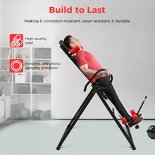 Load image into Gallery viewer, Inversion Table, 330.7lbs Capacity Heavy Duty Inversion Table Heavy Duty Strength Training Inversion Equipment w/Headrest & Adjustable Protective Belt for Back Pain Muscle Tension (Black + Red)