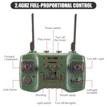 Load image into Gallery viewer, RC Tank that Shoots for Kids - 2.4Ghz Remote Control Army Tank Toys with Auto Demo Sound Light Smoke