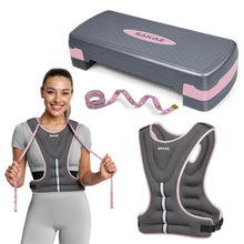 Load image into Gallery viewer, Step Aerobics Platform Set with Weighted Vest & Measuring Tape, Aerobic Steppers for Exercise at Home- Pink Grey