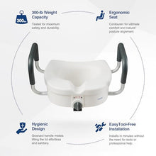 Load image into Gallery viewer, Raised Toilet Seat with Removable Padded Arms Adjustable Width 5" Toilet Seat Riser Supports 300lbs for Seniors